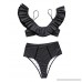 ZXZY Women Sexy Lace Insert Ruffle High Waist Polka Dots Bikini Set Swimsuit Black B07NQ4NG8X